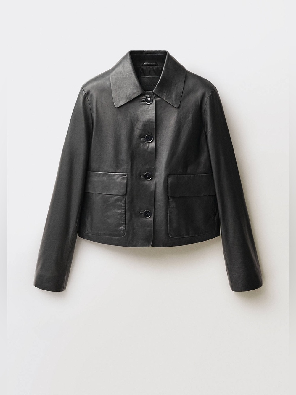 Mango real leather Selection line - buttoned leather jacket in black boxy cut